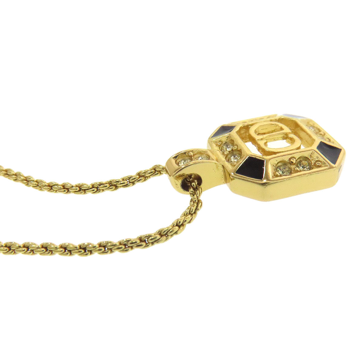 CHRISTIAN DIOR CD logo rhinestone Necklace Metal Ladies [Used]