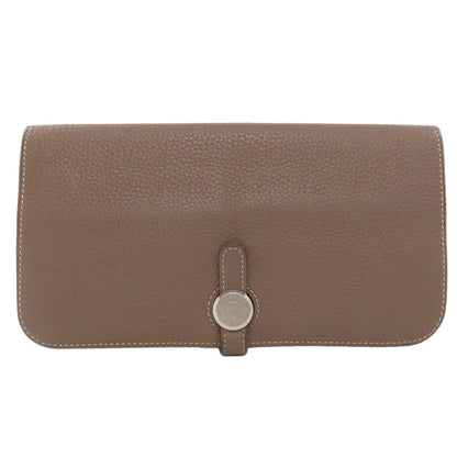 HERMES   Long wallet (with coin pocket) Dogon Long Etoupe SilverHardware Taurillon Clemence Ladies