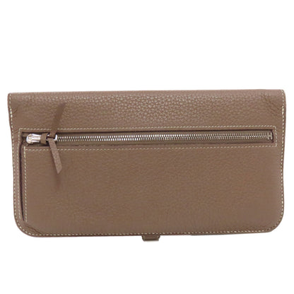 HERMES   Long wallet (with coin pocket) Dogon Long Etoupe SilverHardware Taurillon Clemence Ladies