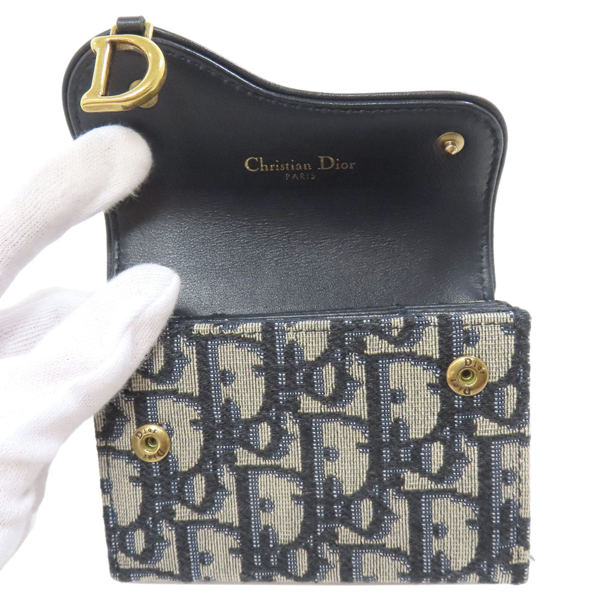 CHRISTIAN DIOR Saddle trotter pattern Card Case Canvas Ladies [Used]