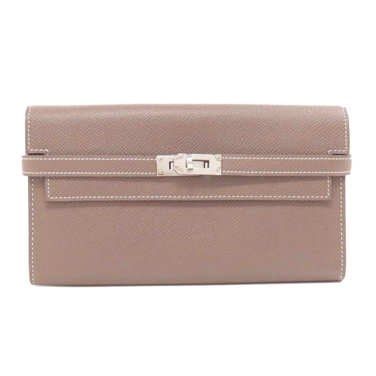 HERMES   Long wallet (with coin pocket) Kelly Wallet Etoupe SilverHardware Epsom Ladies