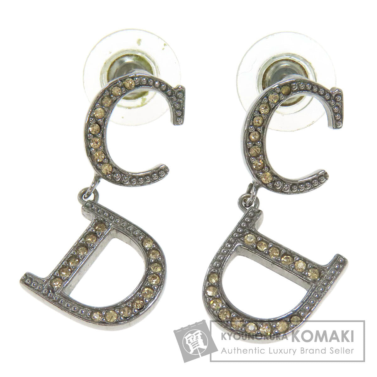 CHRISTIAN DIOR CD logo rhinestone earring Metal Ladies [Used]