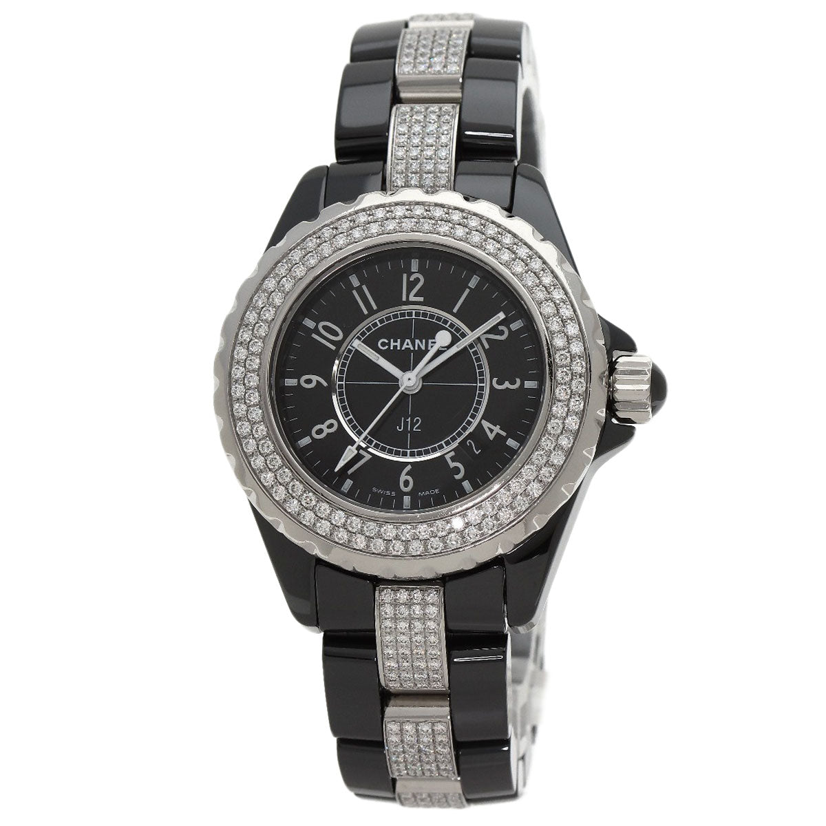 CHANEL J12 1.3" Bezel Bracelet Diamond Watches H1338 Ceramic/CeramicxDiamond Ladies