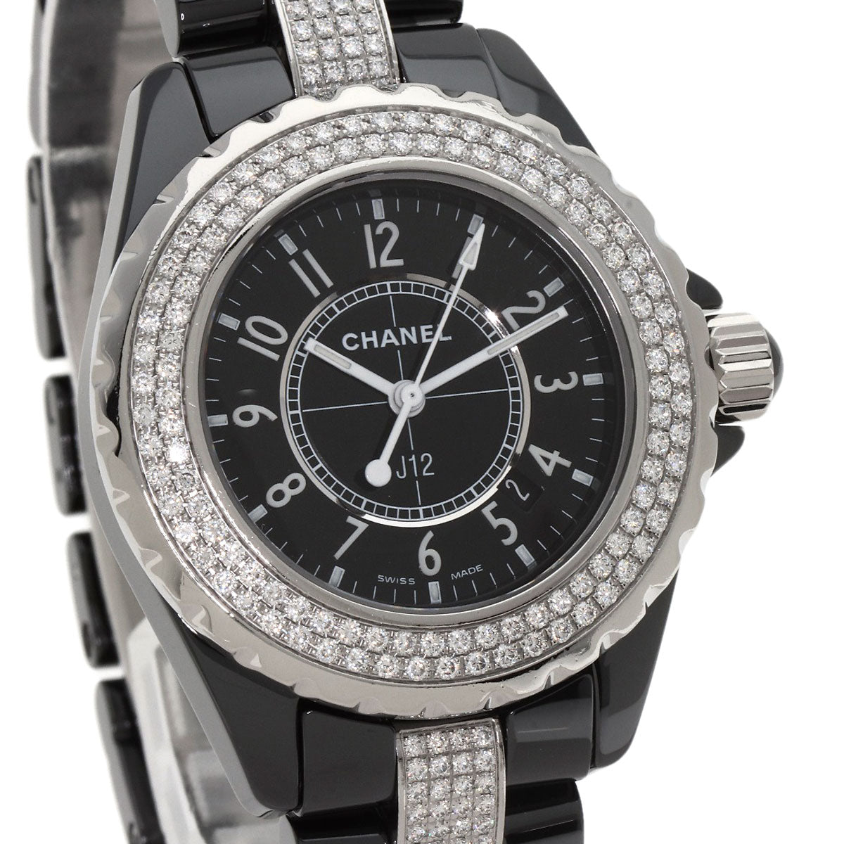 CHANEL J12 1.3" Bezel Bracelet Diamond Watches H1338 Ceramic/CeramicxDiamond Ladies
