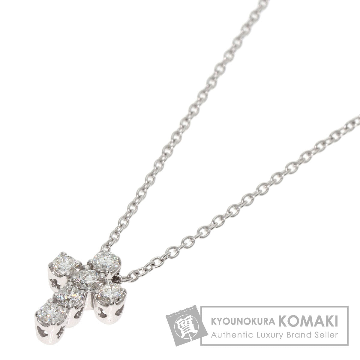 Ponte Vecchio Cross diamond Necklace K18 White Gold Ladies [Used]