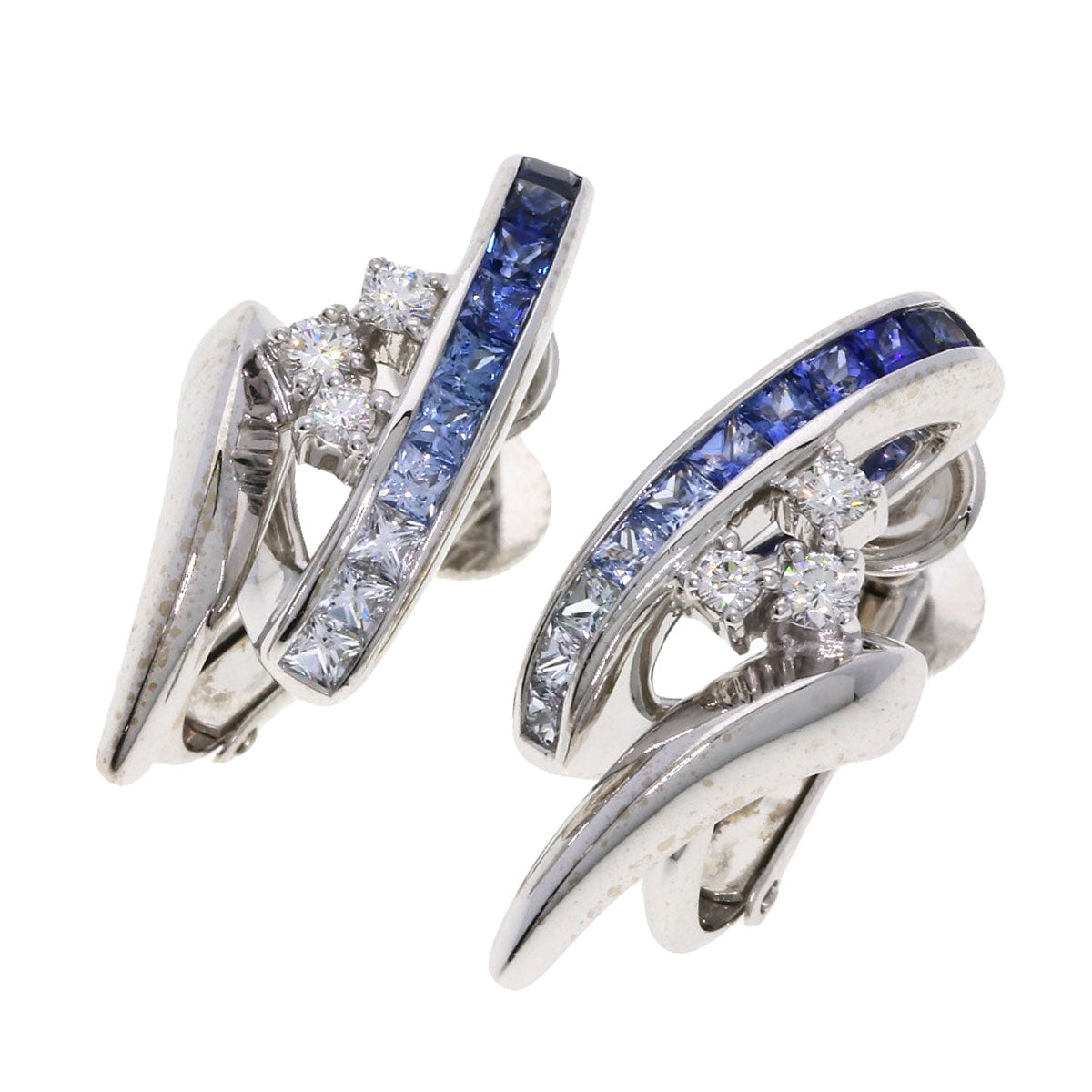 Jeunet Sapphire Diamond Earring K18 White Gold WG585Ladies [Used]