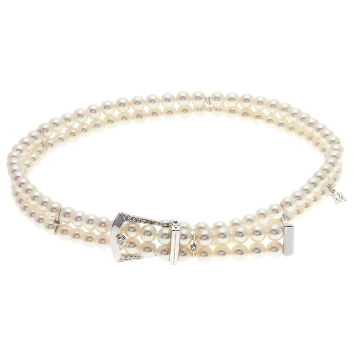 MIKIMOTO   Necklace Baby Pearl Pearl Double Strand Choker Diamond K18 White Gold Ladies