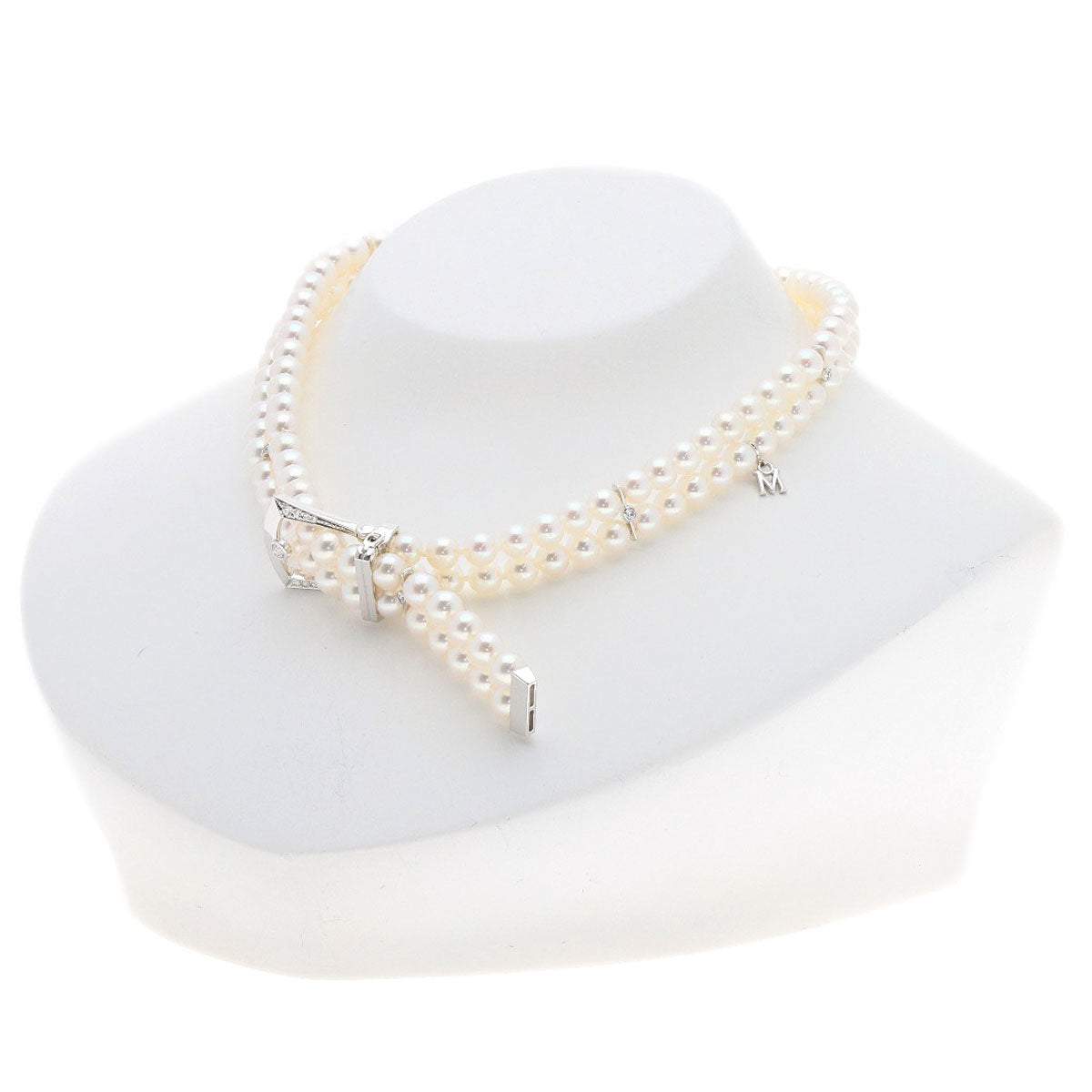 MIKIMOTO   Necklace Baby Pearl Pearl Double Strand Choker Diamond K18 White Gold Ladies