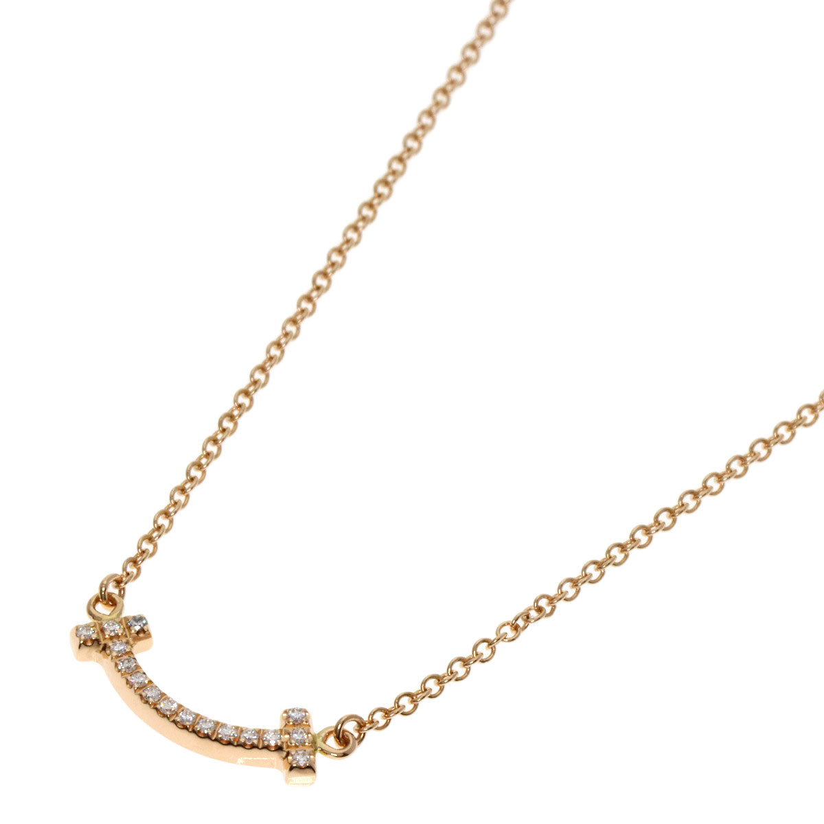 TIFFANY&Co.   Necklace T Smile Mini Diamond K18 Pink Gold Ladies