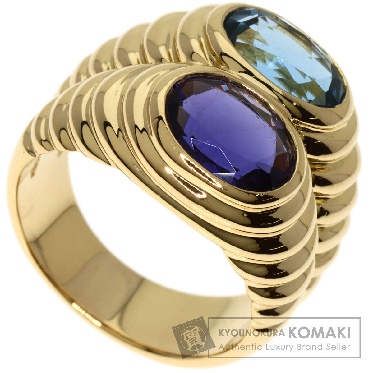 BVLGARI   Ring Doppio Bachelorette Iolite Bull Topaz K18 Yellow Gold Ladies