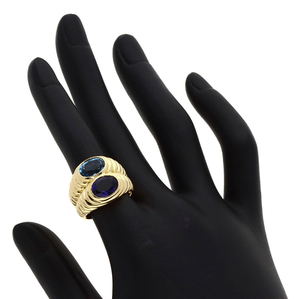 BVLGARI   Ring Doppio Bachelorette Iolite Bull Topaz K18 Yellow Gold Ladies