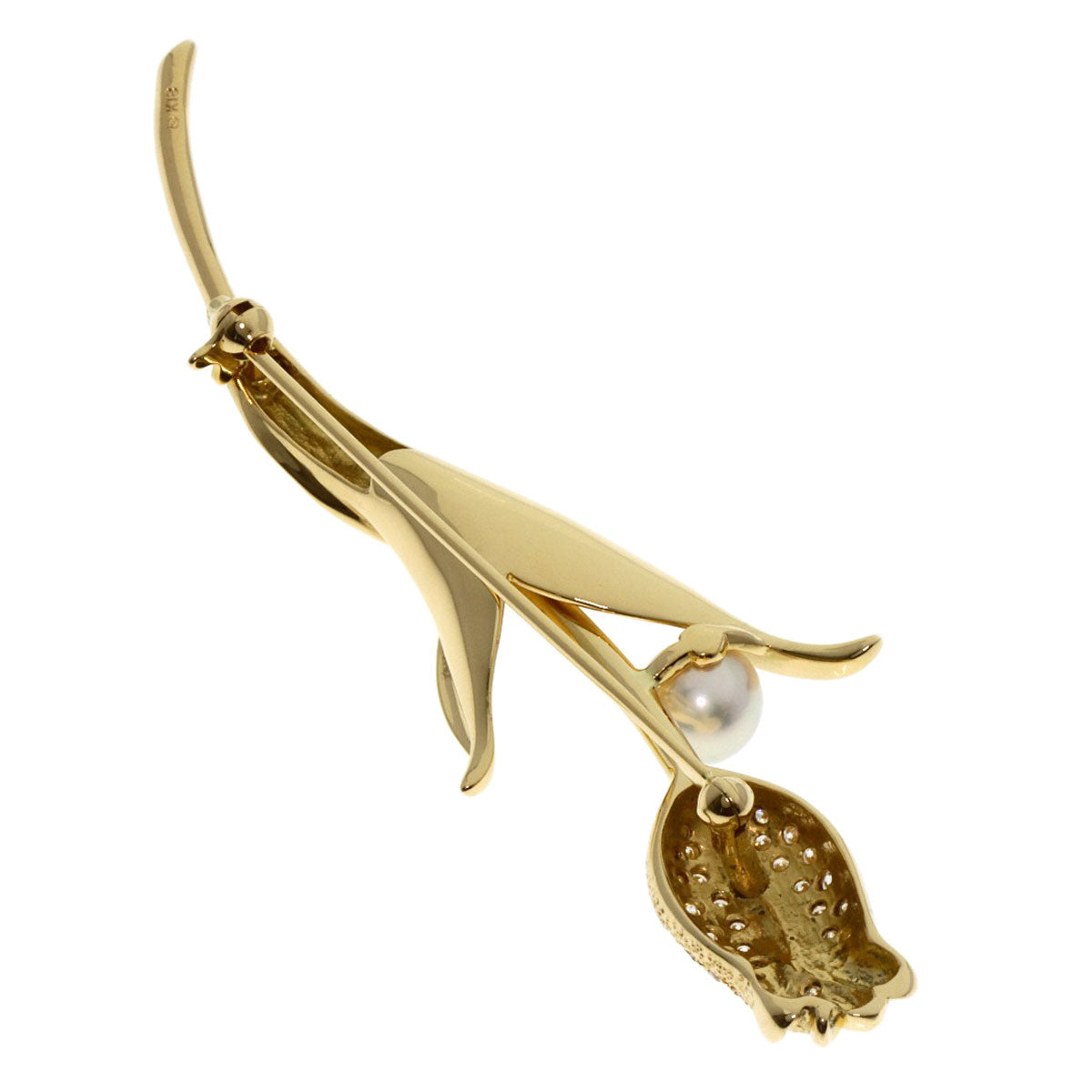 MIKIMOTO   Brooch Pearl Diamond Tulip Motif K18 Yellow Gold Ladies