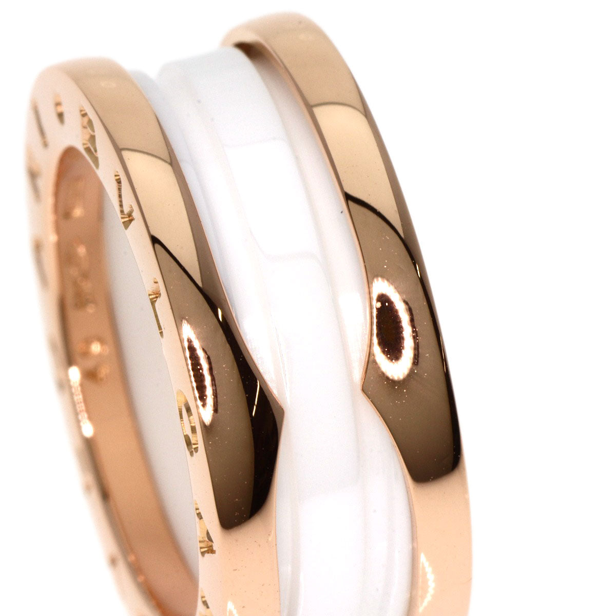 BVLGARI   Ring B.zero1 2 band White Ceramic #49 K18 Pink Gold Ladies