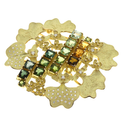 IKEDA KEIKO Tourmaline Sapphire Diamond Obi Clasp 2WAY Brooch K18 Yellow Gold Ladies [Used]