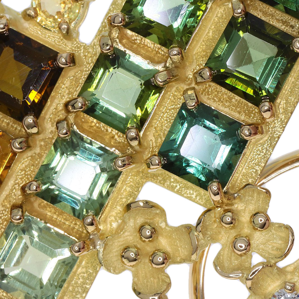 IKEDA KEIKO Tourmaline Sapphire Diamond Obi Clasp 2WAY Brooch K18 Yellow Gold Ladies [Used]