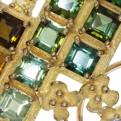 IKEDA KEIKO Tourmaline Sapphire Diamond Obi Clasp 2WAY Brooch K18 Yellow Gold Ladies [Used]