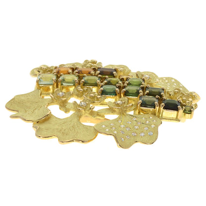 IKEDA KEIKO Tourmaline Sapphire Diamond Obi Clasp 2WAY Brooch K18 Yellow Gold Ladies [Used]