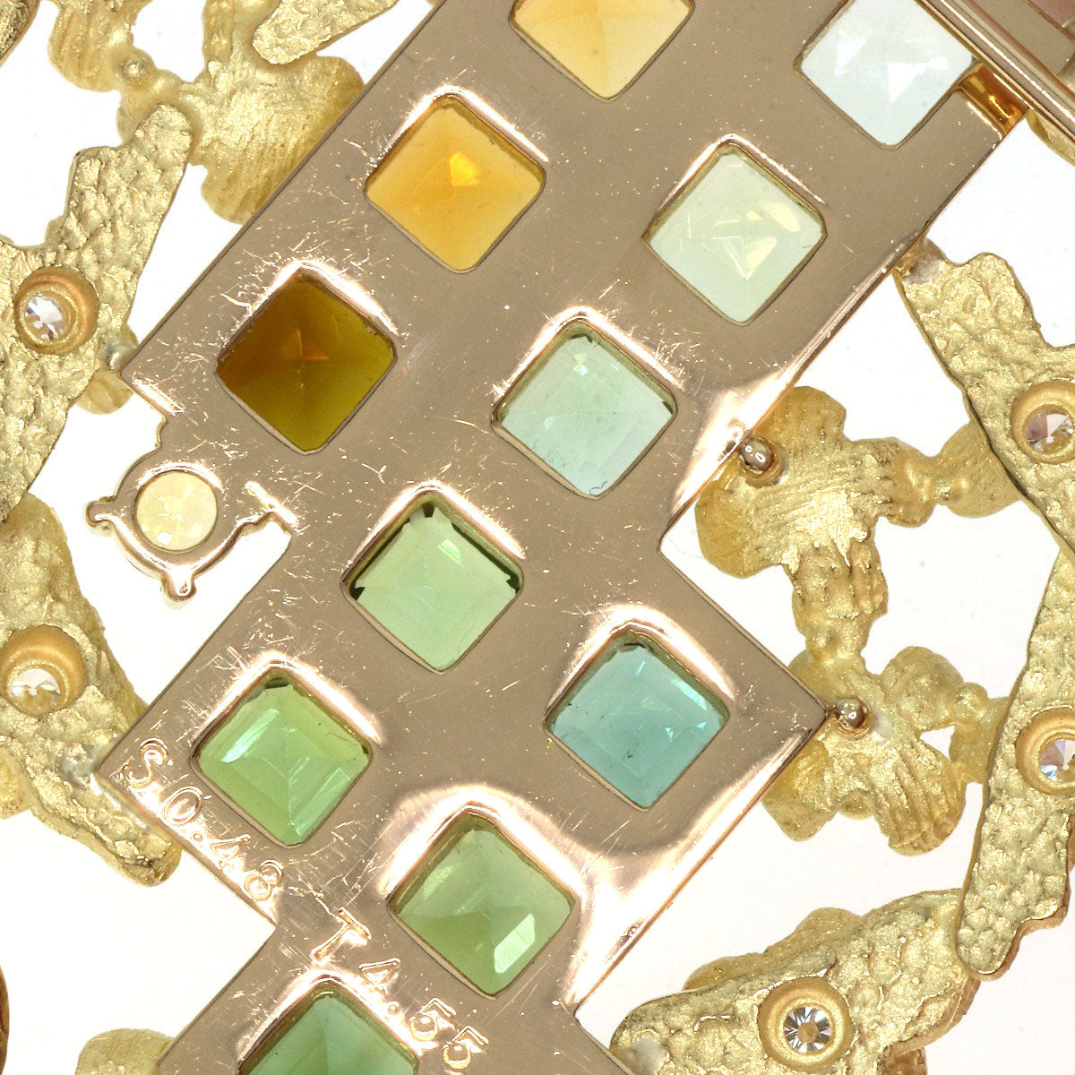 IKEDA KEIKO Tourmaline Sapphire Diamond Obi Clasp 2WAY Brooch K18 Yellow Gold Ladies [Used]