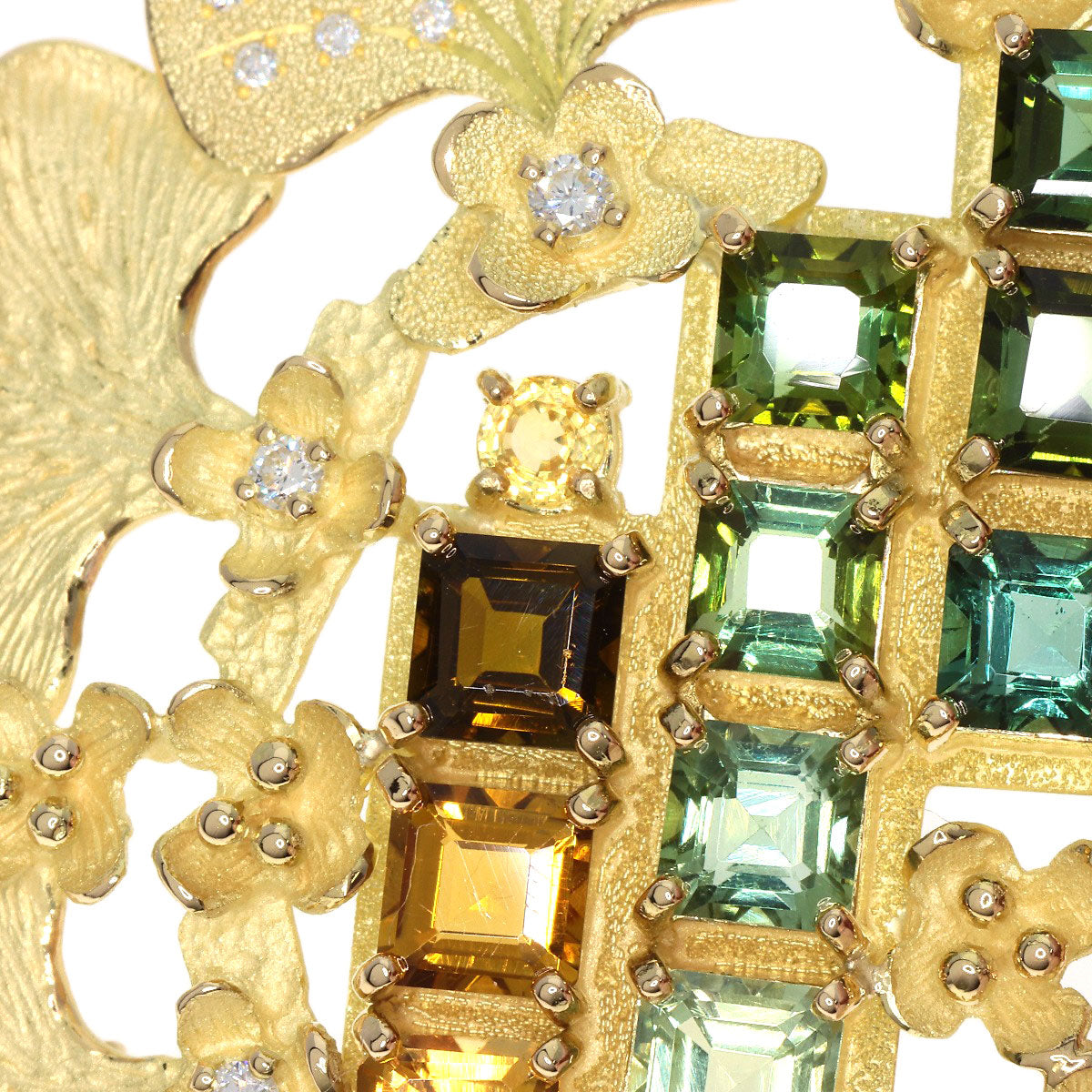 IKEDA KEIKO Tourmaline Sapphire Diamond Obi Clasp 2WAY Brooch K18 Yellow Gold Ladies [Used]