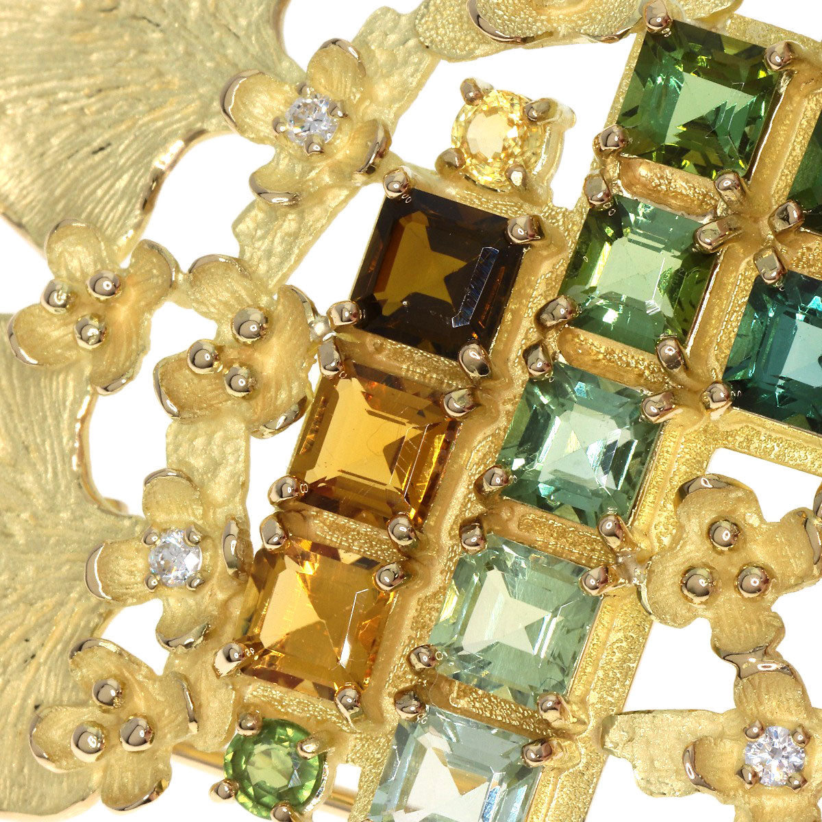 IKEDA KEIKO Tourmaline Sapphire Diamond Obi Clasp 2WAY Brooch K18 Yellow Gold Ladies [Used]