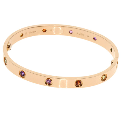 CARTIER LOVE Bracelets Multicolor Stone with Driver #18 Bracelet K18 Pink Gold Ladies [Used]
