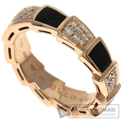 BVLGARI Serpenti Viper Diamond Onyx #56 Ring K18 Pink Gold Ladies [Used]