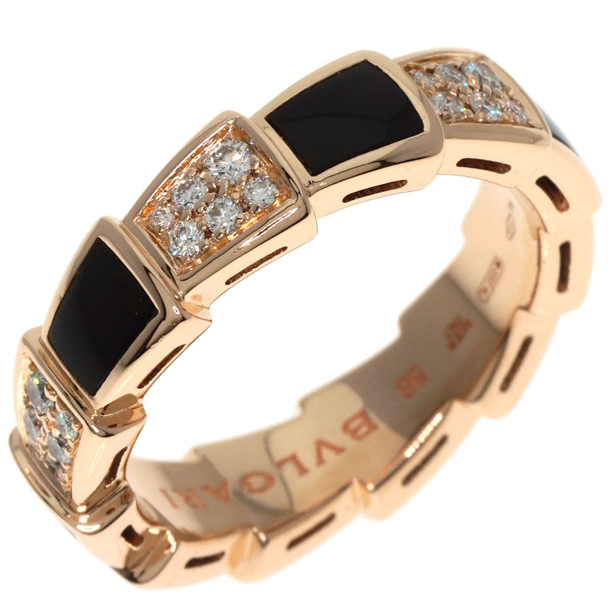 BVLGARI Serpenti Viper Diamond Onyx #56 Ring K18 Pink Gold Ladies [Used]