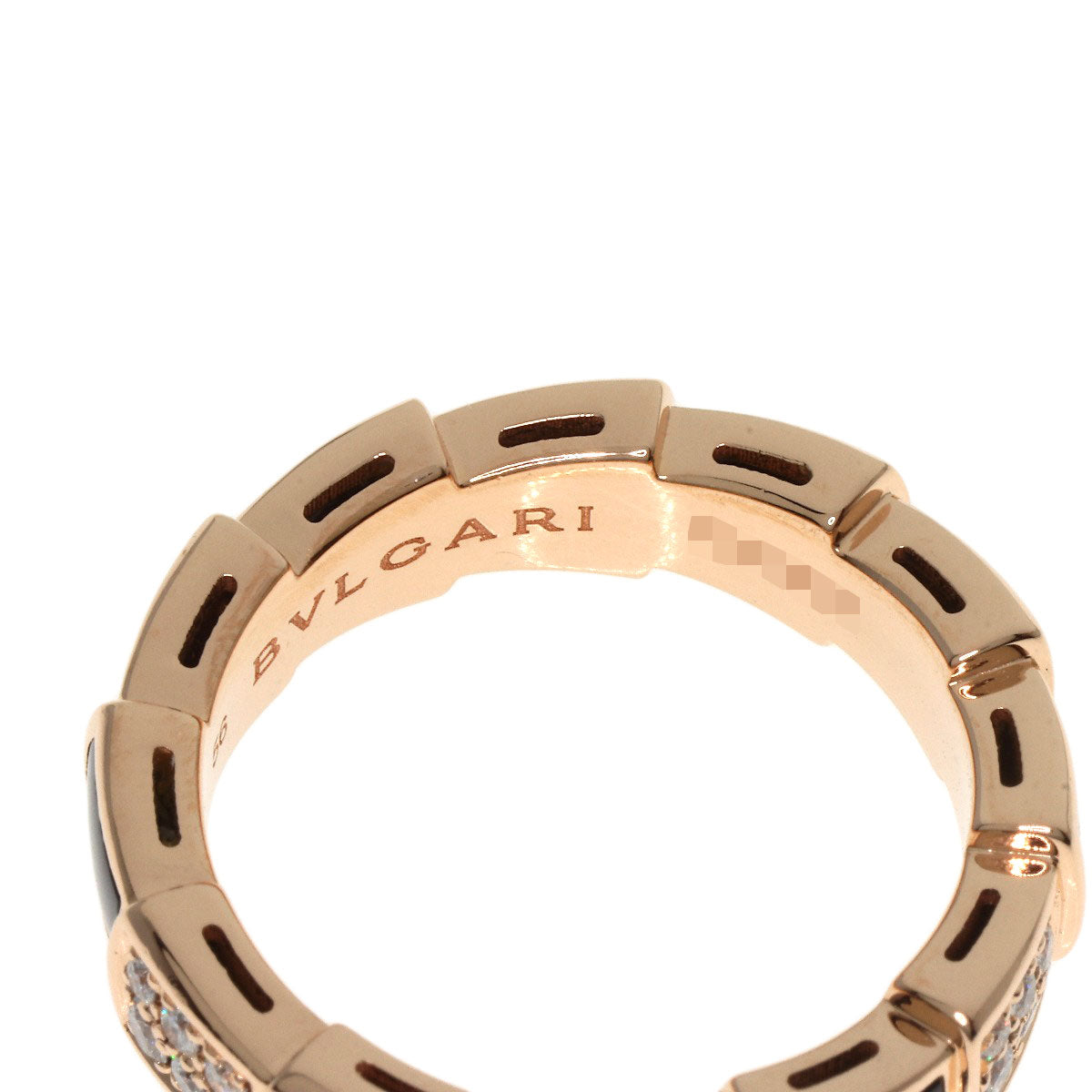 BVLGARI Serpenti Viper Diamond Onyx #56 Ring K18 Pink Gold Ladies [Used]