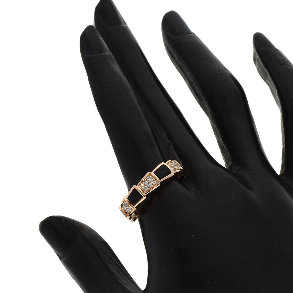 BVLGARI Serpenti Viper Diamond Onyx #56 Ring K18 Pink Gold Ladies [Used]
