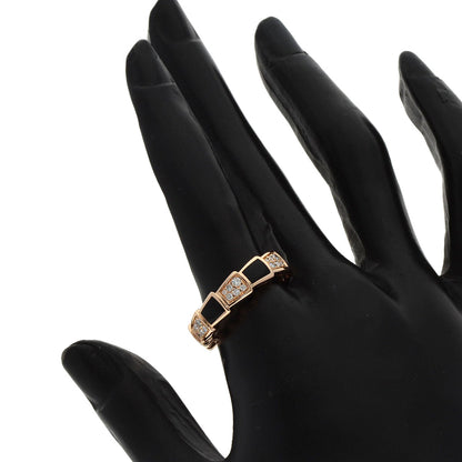 BVLGARI Serpenti Viper Diamond Onyx #56 Ring K18 Pink Gold Ladies [Used]