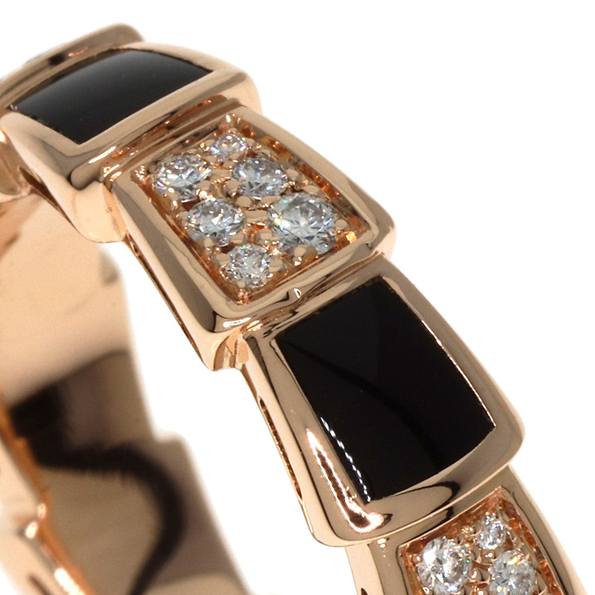 BVLGARI Serpenti Viper Diamond Onyx #56 Ring K18 Pink Gold Ladies [Used]