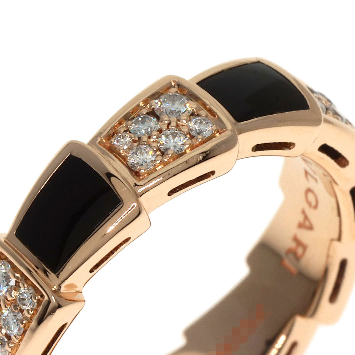 BVLGARI Serpenti Viper Diamond Onyx #56 Ring K18 Pink Gold Ladies [Used]