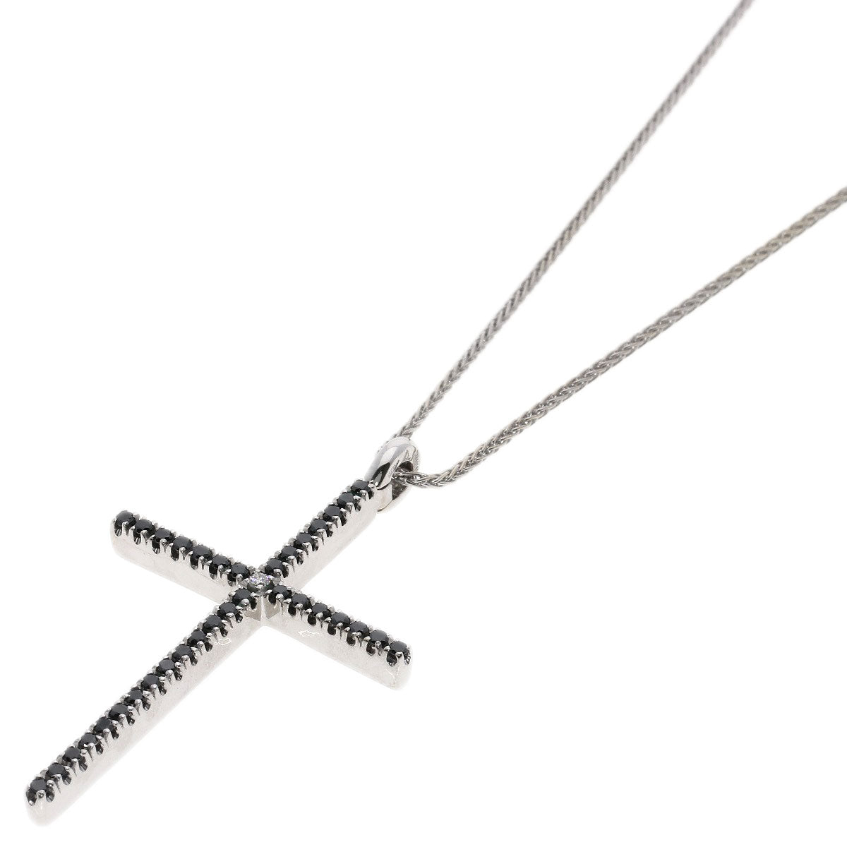 Damiani Mystery Cross Diamond Black Diamond Necklace K18 White Gold Ladies [Used]
