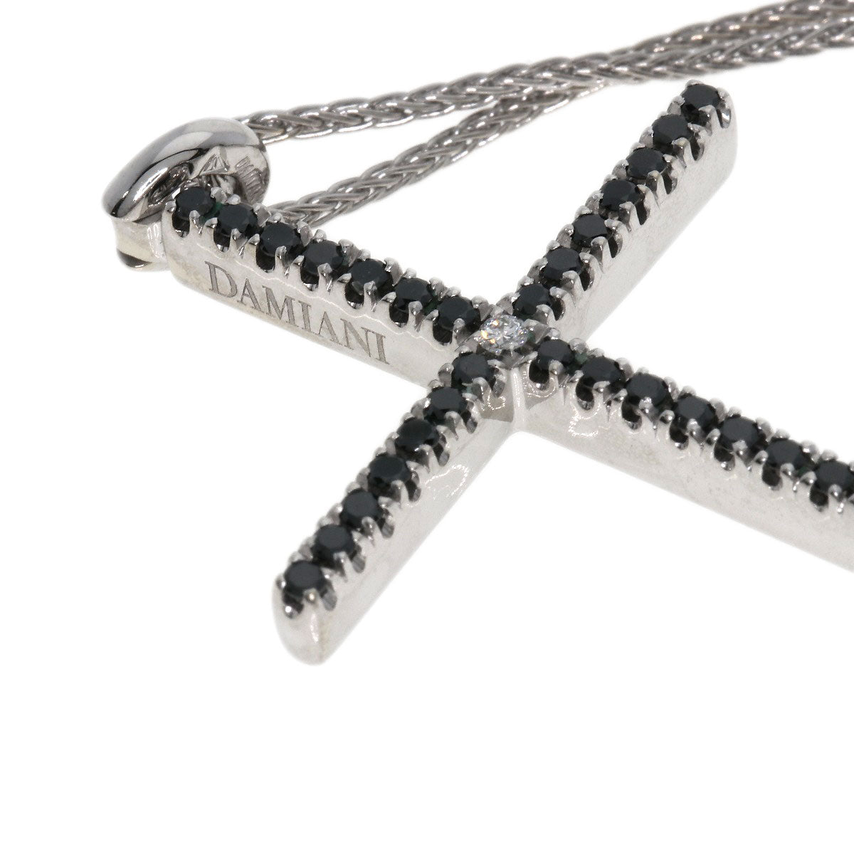 Damiani Mystery Cross Diamond Black Diamond Necklace K18 White Gold Ladies [Used]