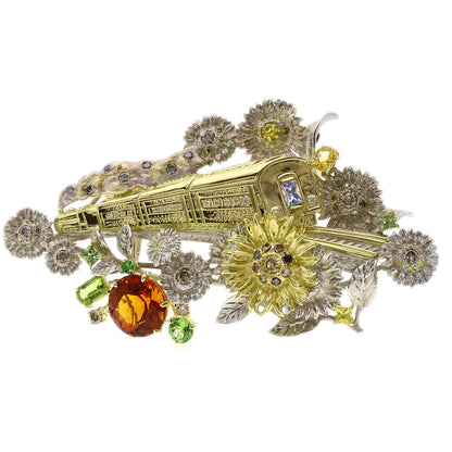 MITSUO KAJI   Brooch Citrin Diamond Garnet Peridot Sapphire K18 Yellow Gold SVLadies