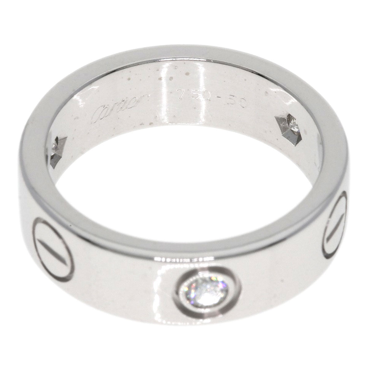 CARTIER love ring half diamond # 50 Ring K18 White Gold Ladies [Used]
