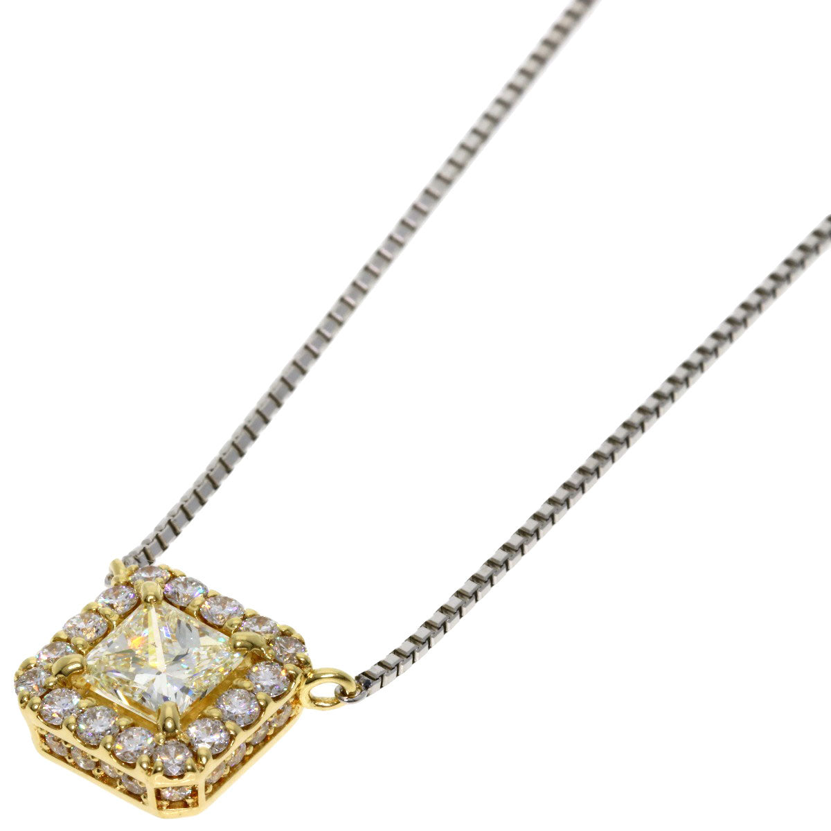 1.009ct Diamond Necklace Platinum PT850 18K Yellow Gold 6.8g　Ladies