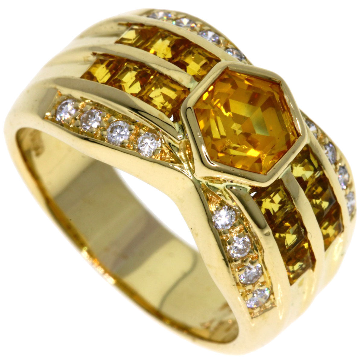 Jeunet Yellow sapphire Diamond Ring K18 Yellow Gold Ladies [Used]