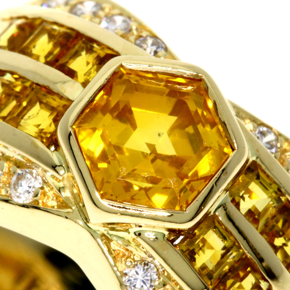 Jeunet Yellow sapphire Diamond Ring K18 Yellow Gold Ladies [Used]
