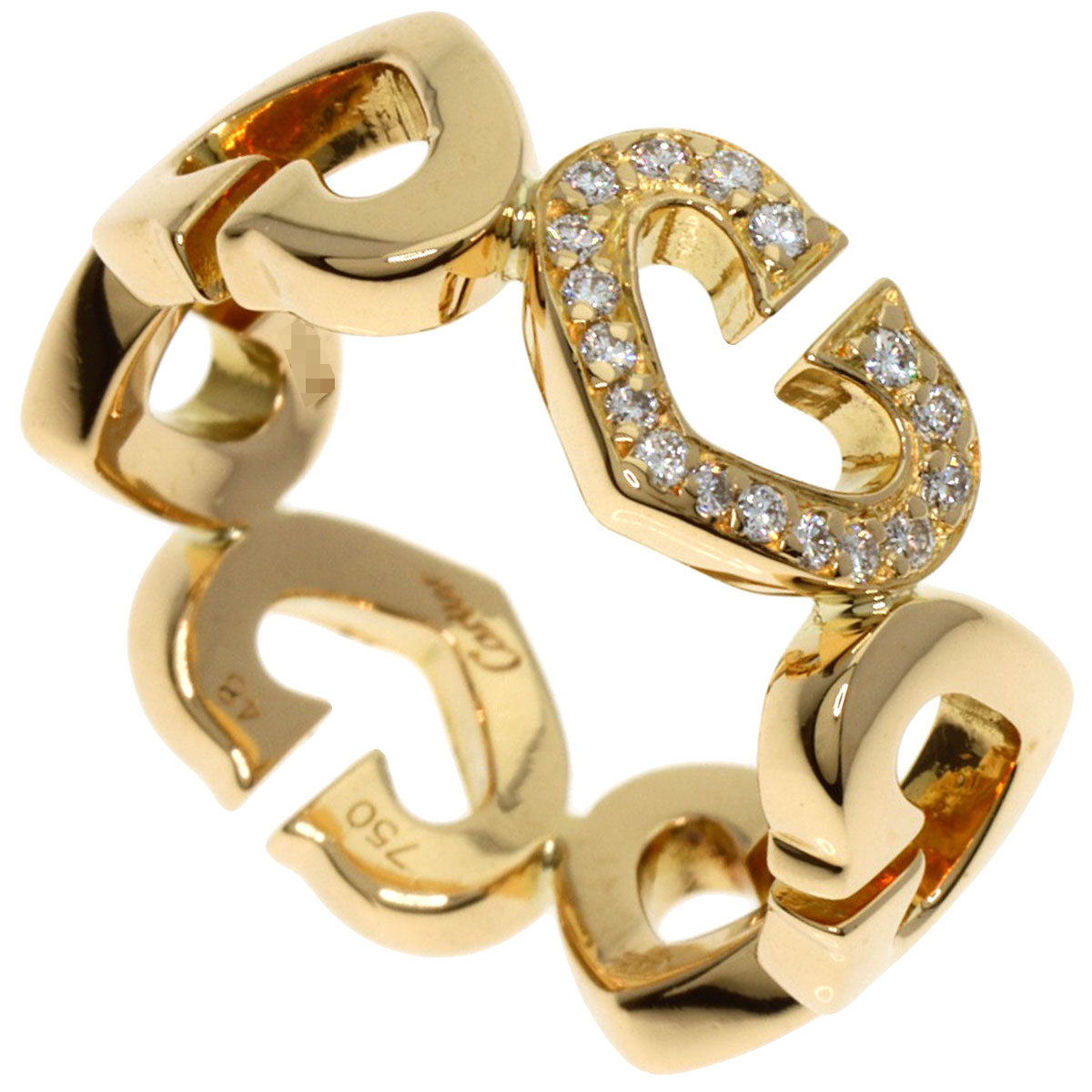 CARTIER C Heart Diamond # 48 Ring K18 Yellow Gold Ladies [Used]