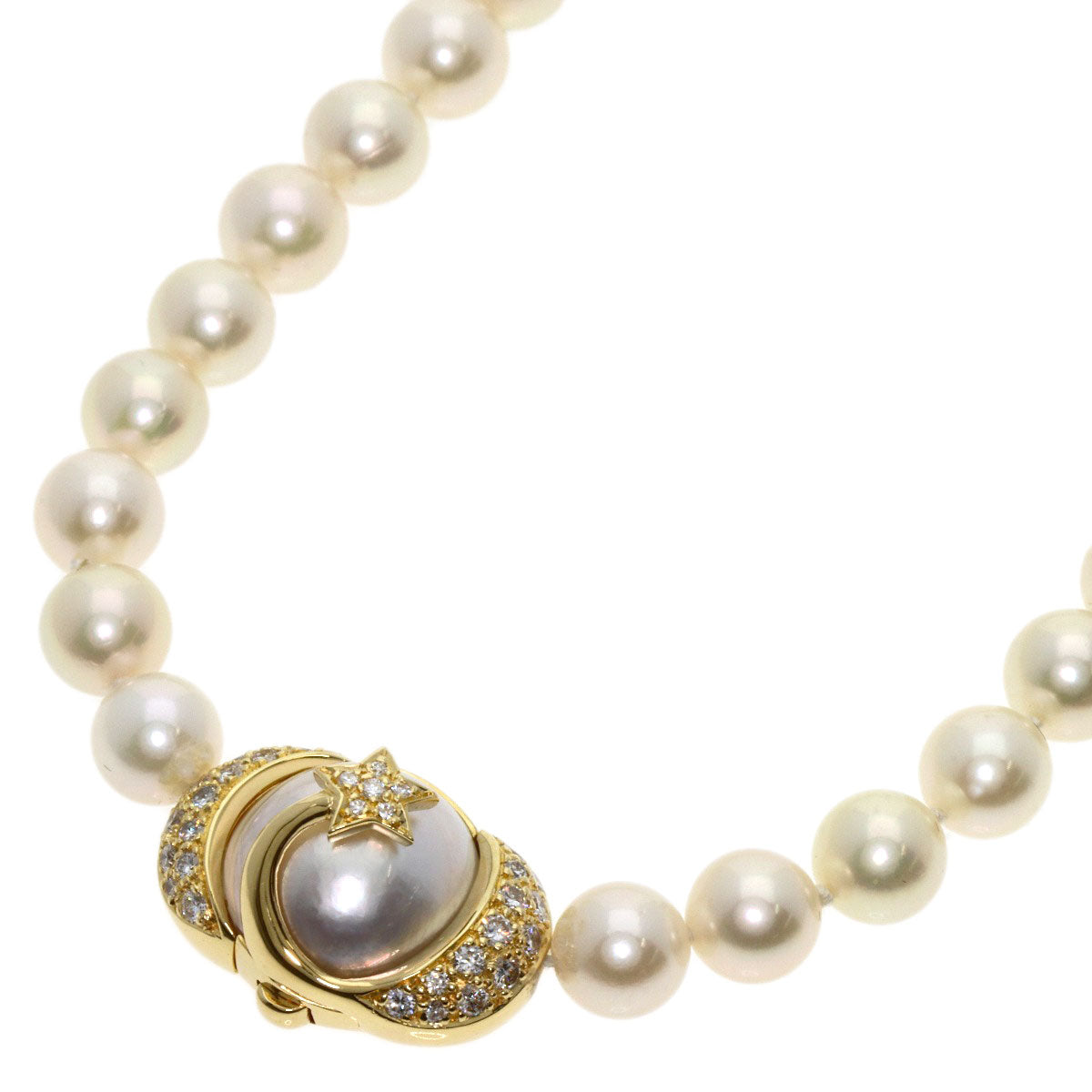 CHANEL Comet Pearl Pearl Diamond Necklace K18 Yellow Gold Ladies [Used]