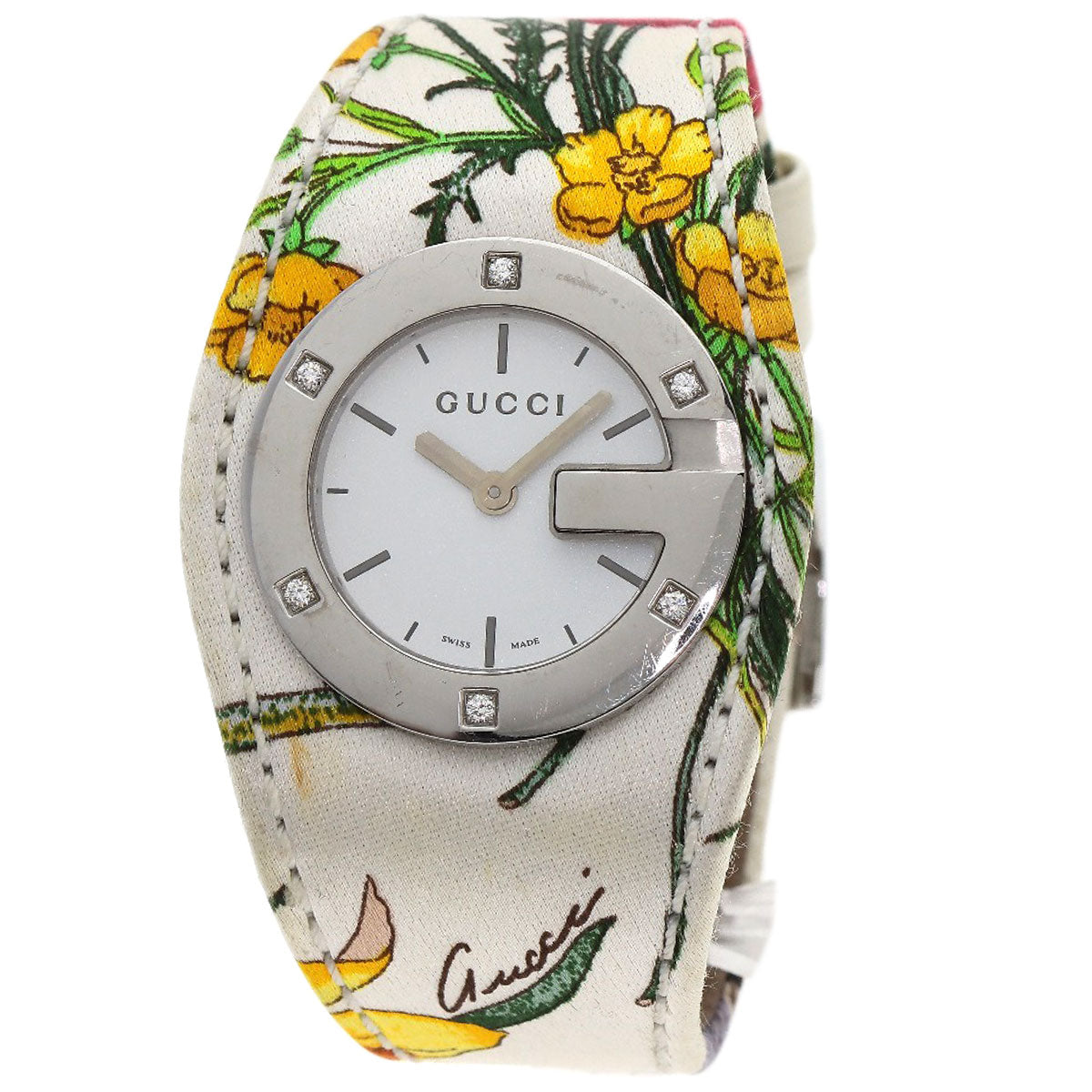 GUCCI Bandeau Flora Watches YA104 Stainless Steel/Satin x Leather Ladies