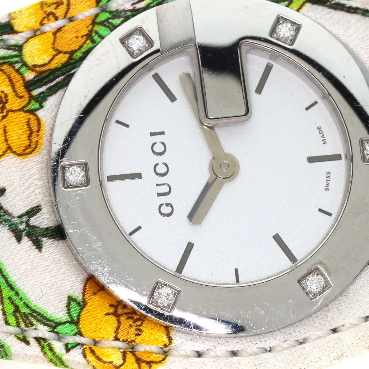 GUCCI Bandeau Flora Watches YA104 Stainless Steel/Satin x Leather Ladies