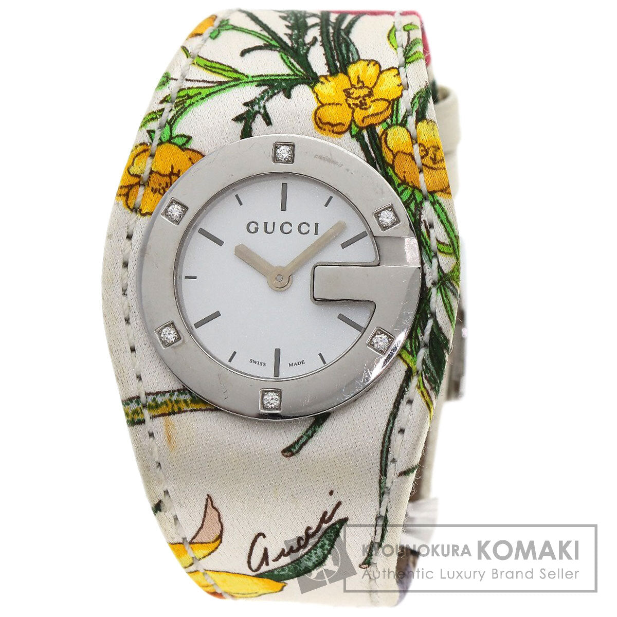 GUCCI Bandeau Flora Watches YA104 Stainless Steel/Satin x Leather Ladies