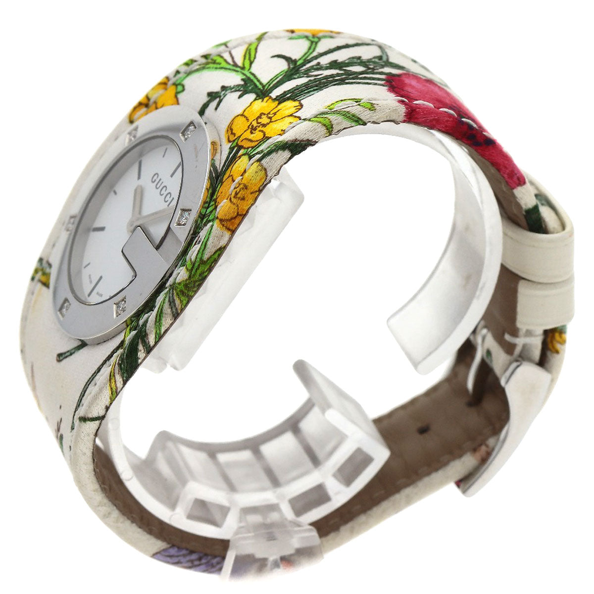 GUCCI Bandeau Flora Watches YA104 Stainless Steel/Satin x Leather Ladies