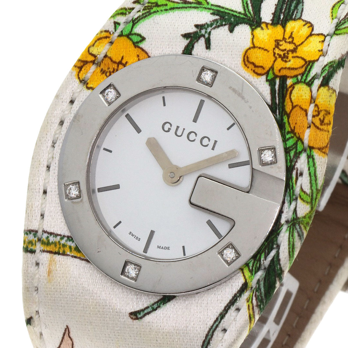 GUCCI Bandeau Flora Watches YA104 Stainless Steel/Satin x Leather Ladies