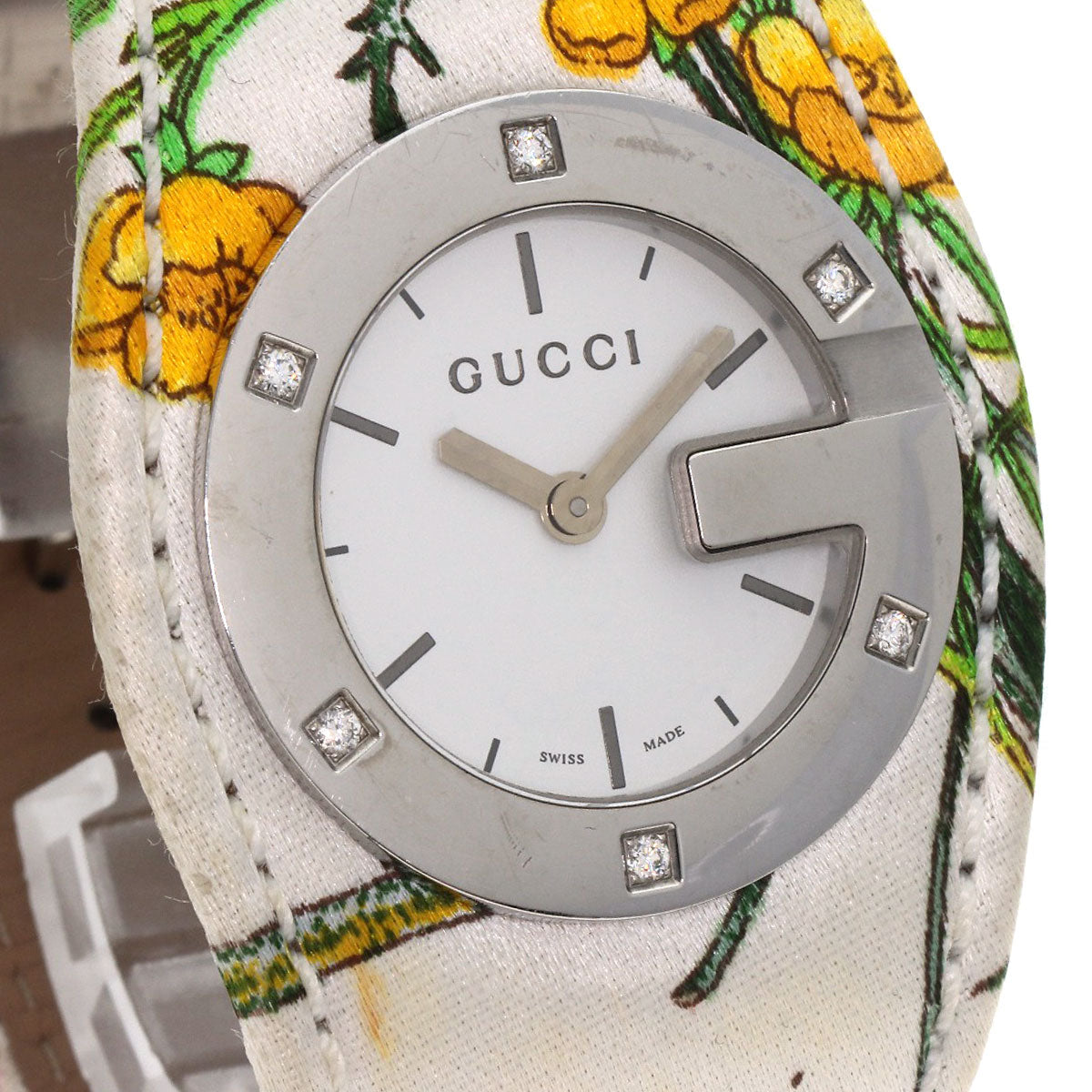 GUCCI Bandeau Flora Watches YA104 Stainless Steel/Satin x Leather Ladies
