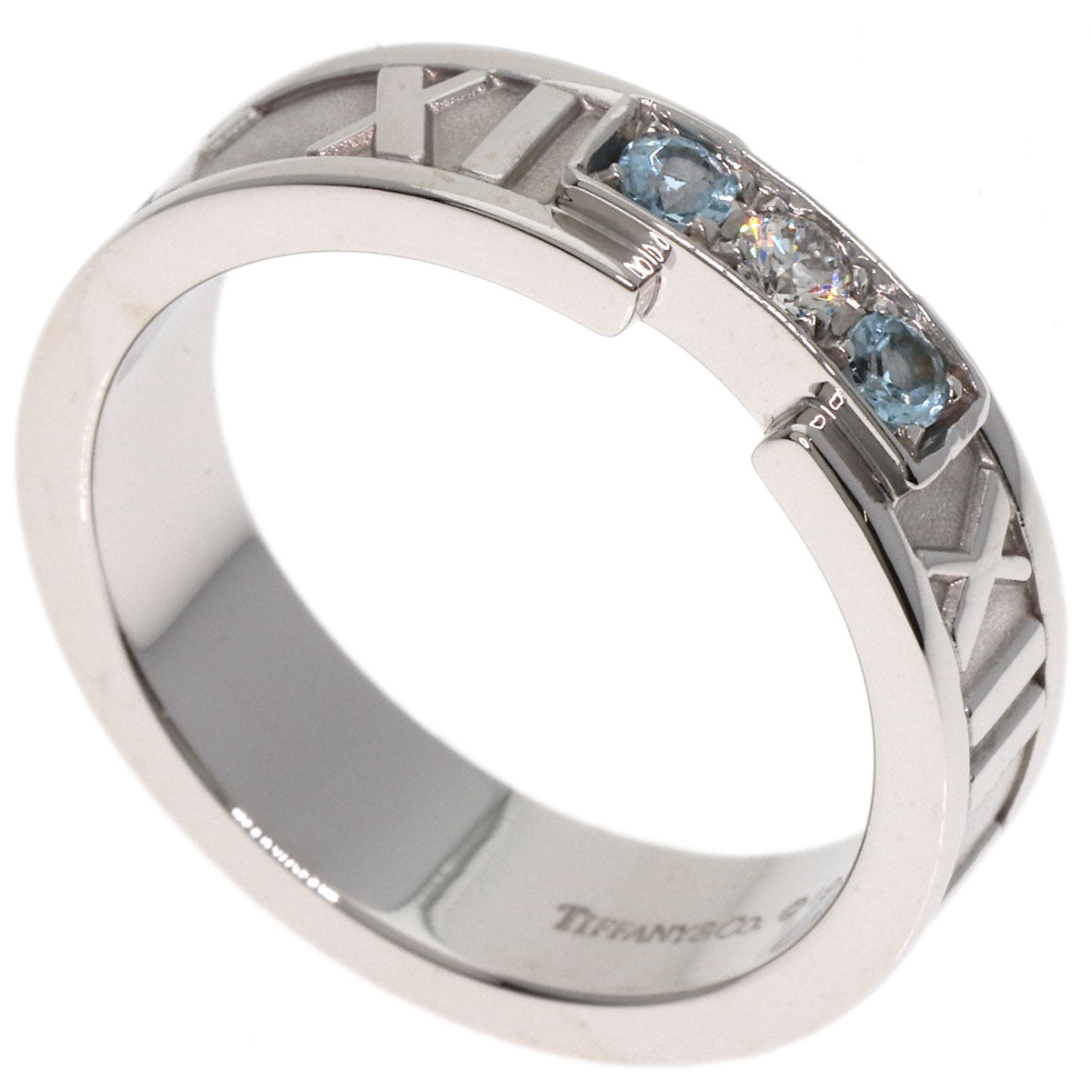 TIFFANY&Co. Atlas Aquamarine Diamond Ring K18 White Gold Ladies [Used]