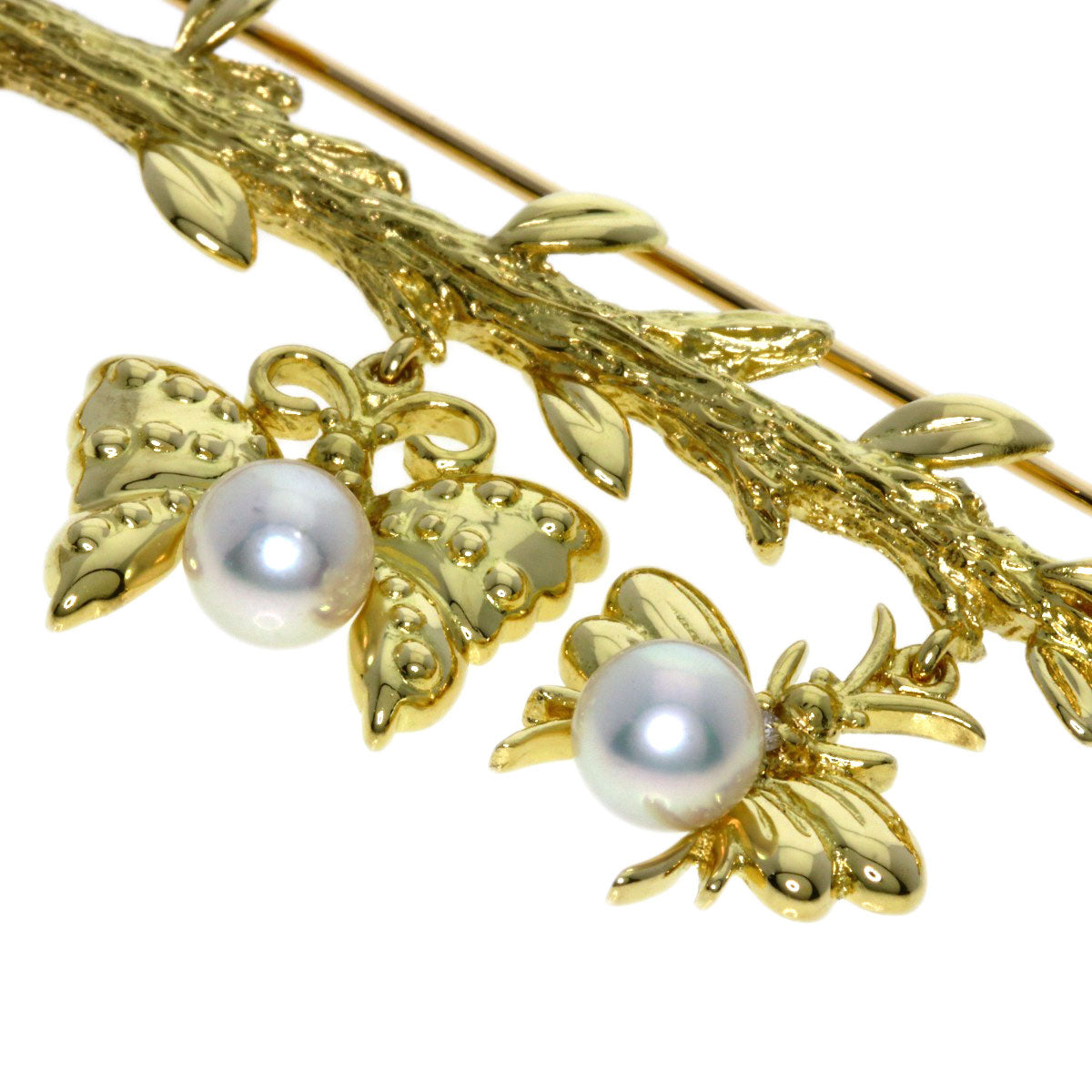 MIKIMOTO Pearl PearlDiamond Brooch K18 Yellow Gold Ladies [Used]