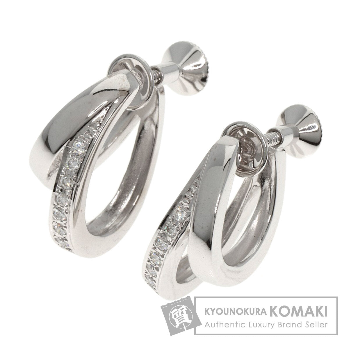 MIKIMOTO Double Hoop Diamond Earring K18 White Gold Ladies [Used]